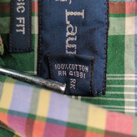 Vtg Ralph Lauren Classic Fit Men's M Green Plaid Button Down Shirt Short Sleeve - Picture 6 of 6